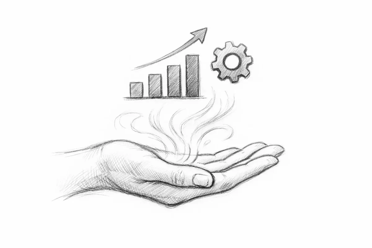 Main stylisée en croquis, symbolisant le maraboutage pour entreprises, boostant croissance et spiritualité africaine.