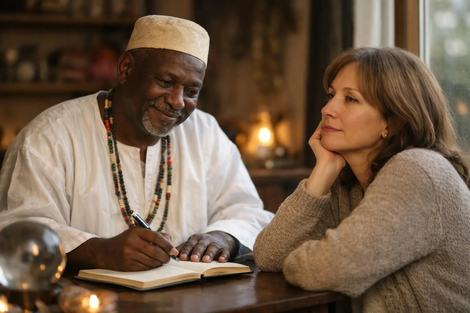 Marabout voyant Paris retour amoureux, femme consultant un voyant pour retrouver l'amour perdu