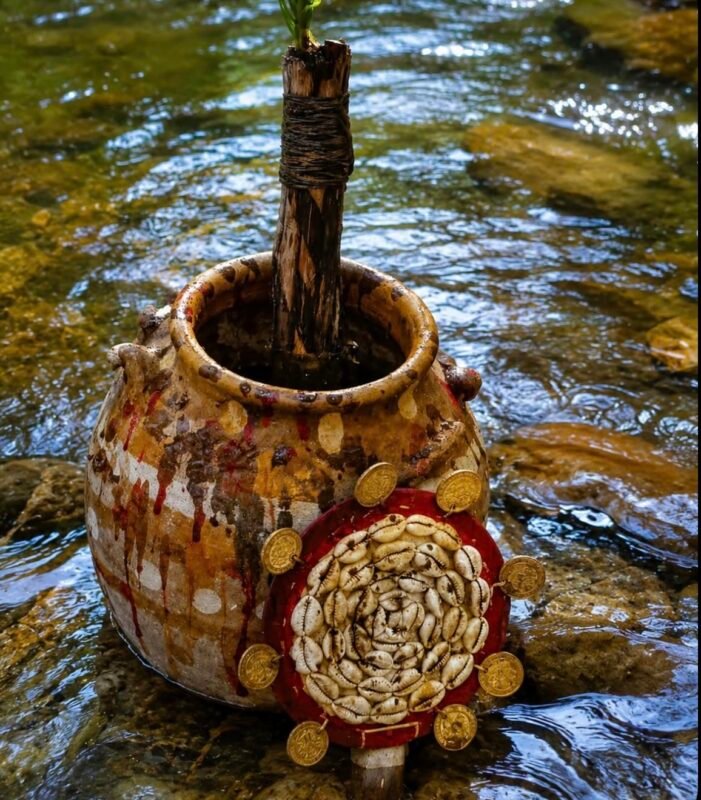 Jarre rituelle posée dans la rivière